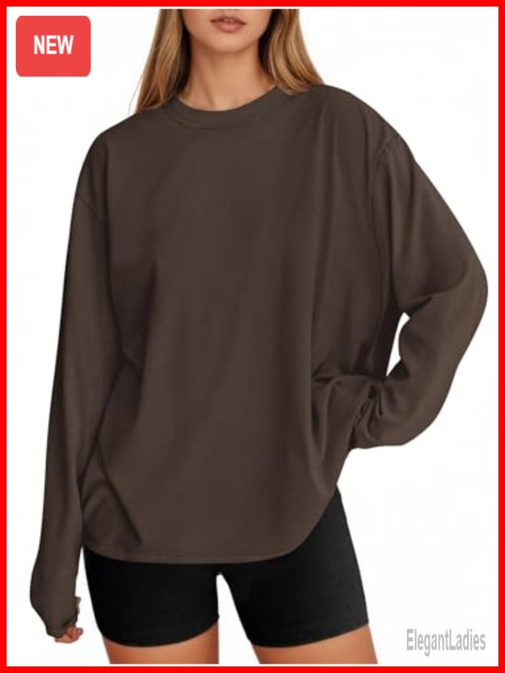 Womens Long Sleeve Oversized T Shirt Crewneck Loose Fit Casual Tee